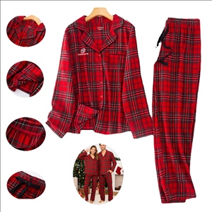 100% Cotton Plaid PJs for Unisex Long Sleeve